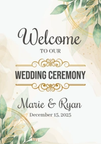 Floral Wedding Welcome Sign  A5 template