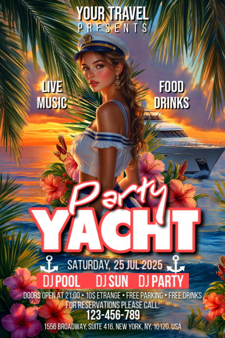 Floral Yacht Party Poster Plakkaat template