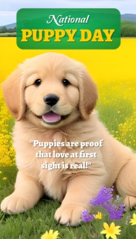 Floral Yellow Background Illustrative National Puppy Day  Business Card Carte de visite template