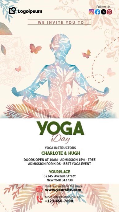 Floral Yoga Template Digital Display (9:16)