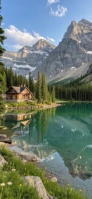 Floral “mountain Lake Cabin Background Template – Scenic Nature Landscape Design” Snapchat Geofilter