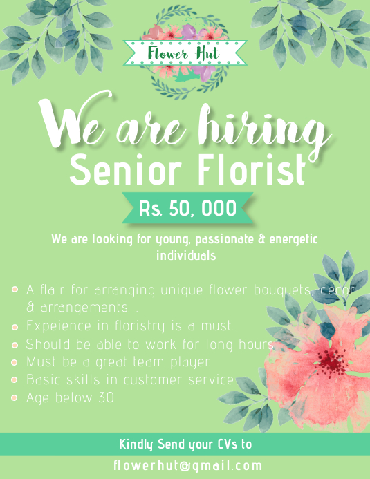 Florist Hiring Flyer Template PosterMyWall