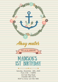Ahoy Nautical Birthday Party Invitation Template