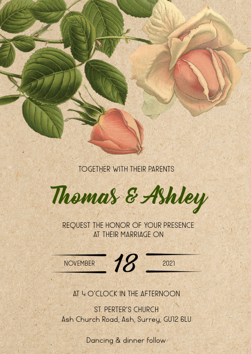 Flower Rustic kraft wedding invitation A6 template