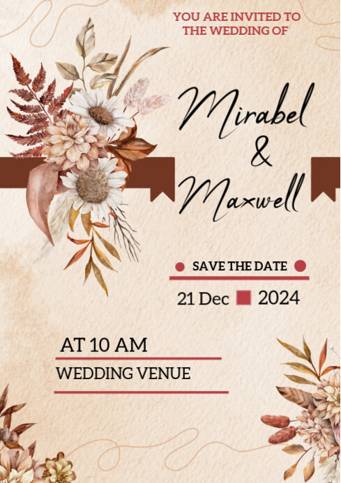 Flower Wedding invitation flyer A4 template