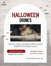 Flyer Video Halloween Bar Drinks Spooky Beige template