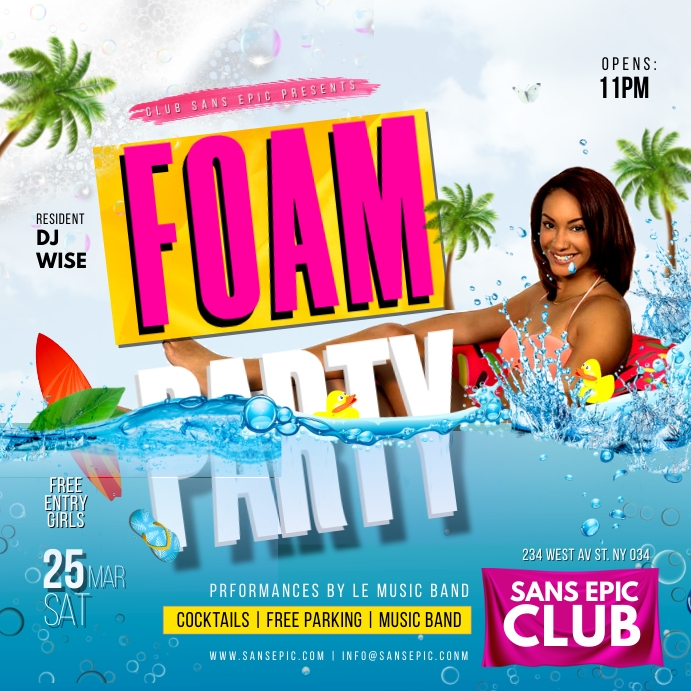 Foam party pool template design | PosterMyWall foam-party-pool-template-design-postermywall