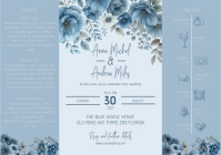 Foldable printable dusty blue wedding, details and timeline card A4 template