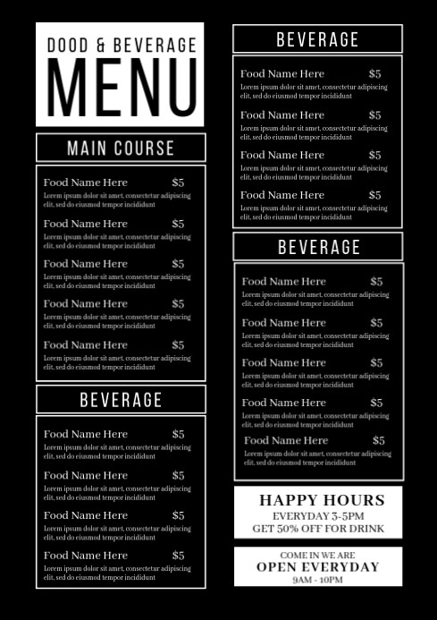Food & Beverage Food Menu Template A4