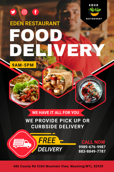 Food Delivery Free Delivery Service Poster Template | PosterMyWall