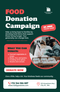 Food Donation Campaign — Community Relief Flyer | Editable Template Halbe Seite breit
