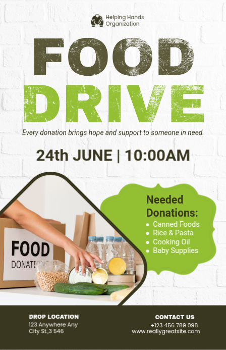 Food drive flyer - community donation & charity event poster template ...