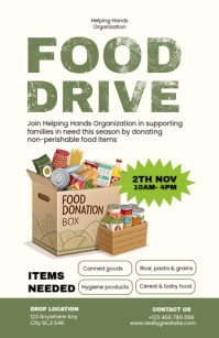 Food Drive Poster Template – Community Donation Event Design Szeroki pół strony
