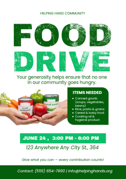 Food Drive Poster Template – Community Donation Event Design | PosterMyWall