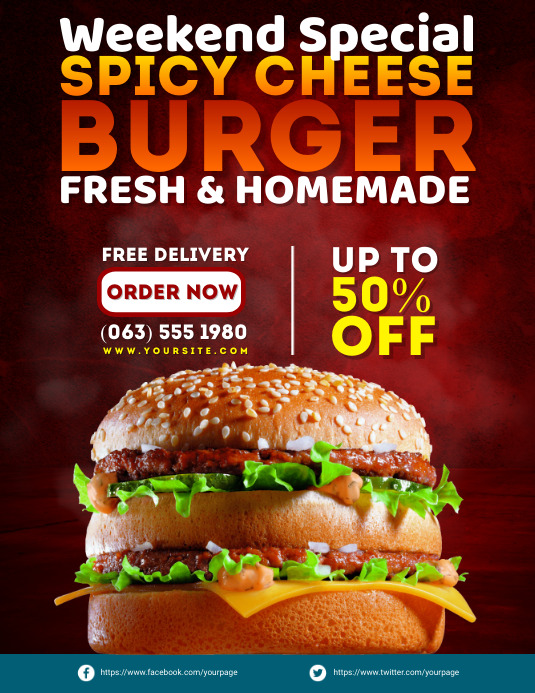 Spicy Cheese Burger (Food Template) Flyer (Letter pang-US)