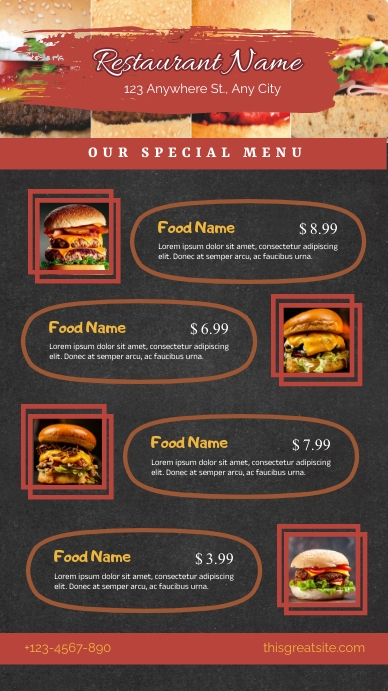 Food List Menu Burger Instagram Story template