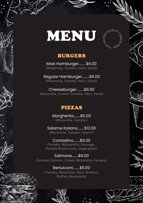 Food Menu A4 template