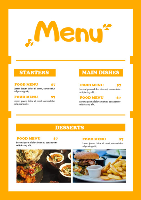 FOOD MENU A4 Template | PosterMyWall