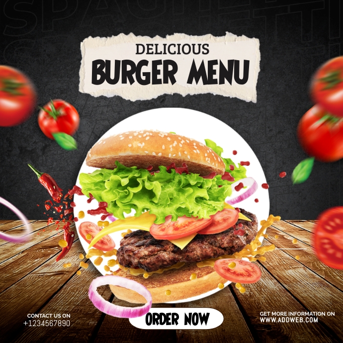Food Menu And Delicious Burger Instagram Soci Template | PosterMyWall