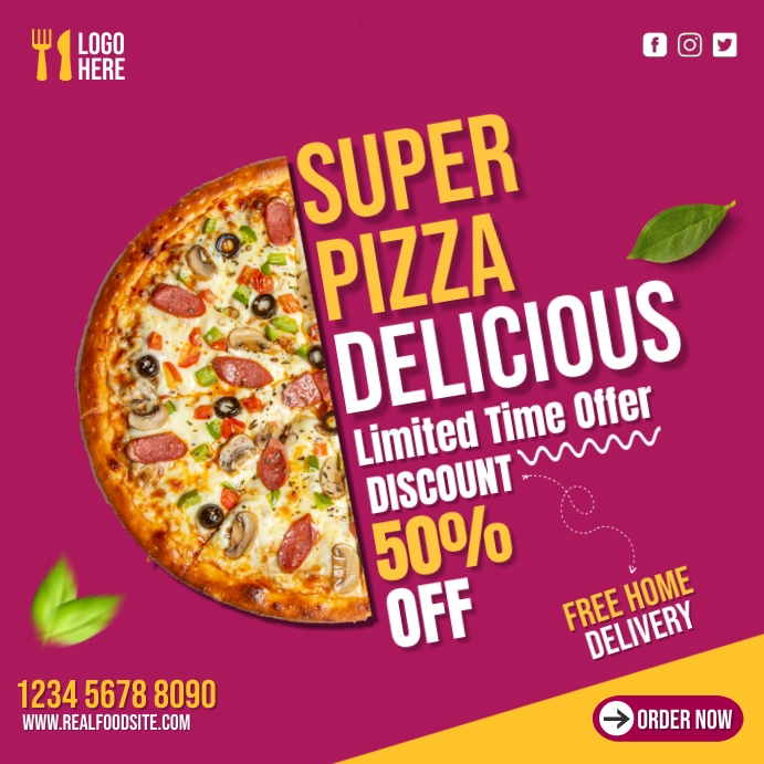 Food menu and delicious pizza social media ba Instagram Plasing template
