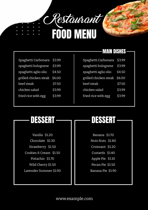 Food menu card A4 template