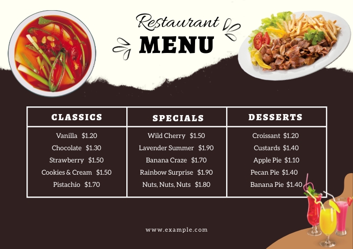 Food menu card A4 template