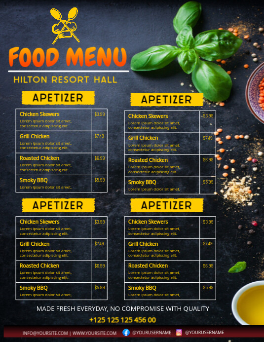 food menu Folheto (US Letter) template