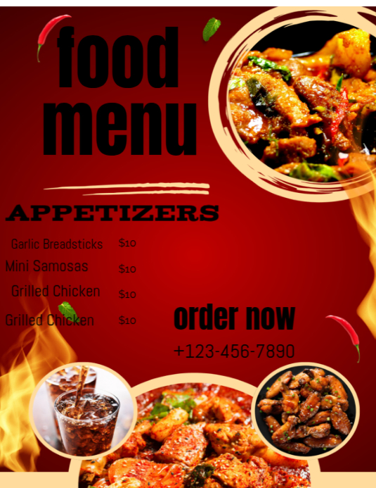 Red Food Menu Flyers Template | PosterMyWall