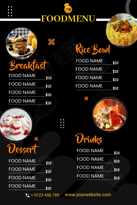 Model Menu Pinterest food menu Template | PosterMyWall