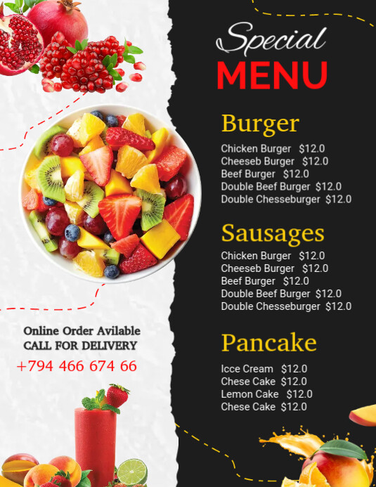 Food Menu Flyer (US Letter) template