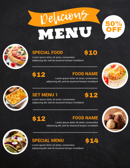 Food Menu Design Template ใบปลิว (US Letter)