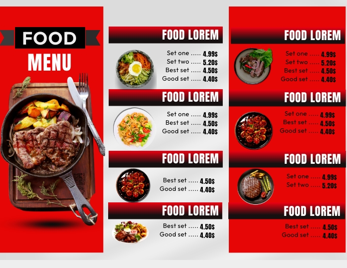 Food Menu Red Design Template | PosterMyWall
