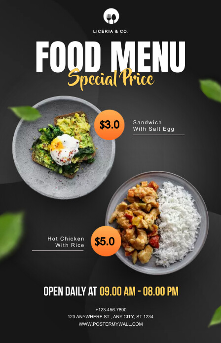 Sample Menu With Rice Food Menu Special Price Template | PosterMyWall