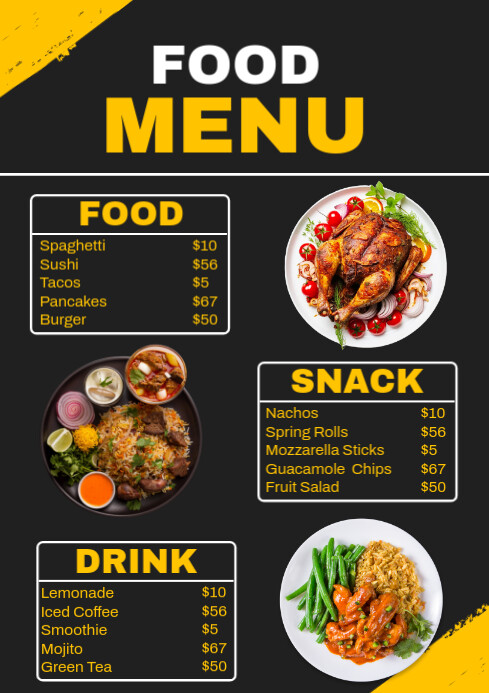 Food menu template design restaurant A4