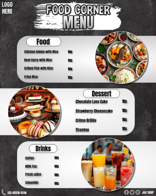 Food Menu With Drinks Instagram Portrait template