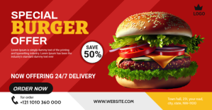 Red Burger Promotion Reklama na Facebooka Template