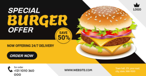 Pomarańczowy Burger Promotion Reklama na Facebooka Template