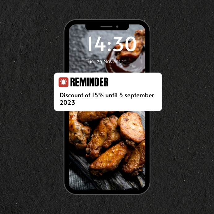 Food Sale Pop Up Reminder Phone Mockup Template | PosterMyWall