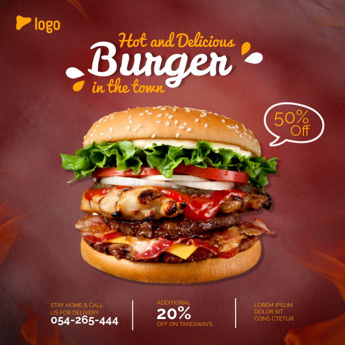 Food Social Media Banner Design, Burger Instagram Post template