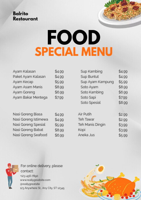 Menu Food Extra Sample Food Special Menu Template | PosterMyWall