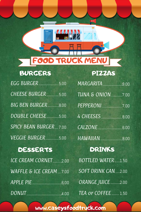 Food Truck Menu Templates Free Printable