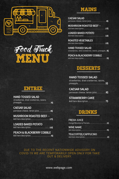 blank food menu template