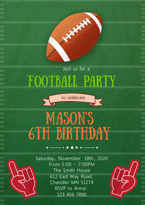 Football Birthday Party Invitation Template Postermywall