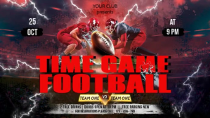 Black Football Game Night งานแสดงผลงานแบบดิจิทัล Template