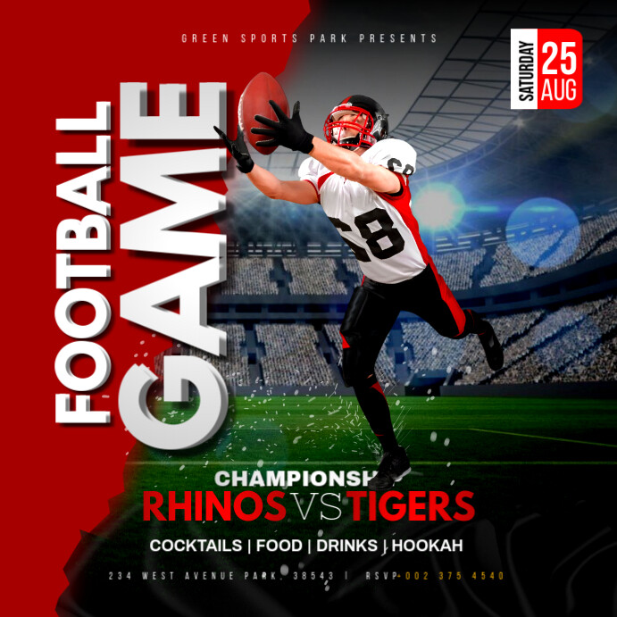 Football Game nfl match day team fixtures livestream invitation Instagram flyer template Wpis na Instagrama