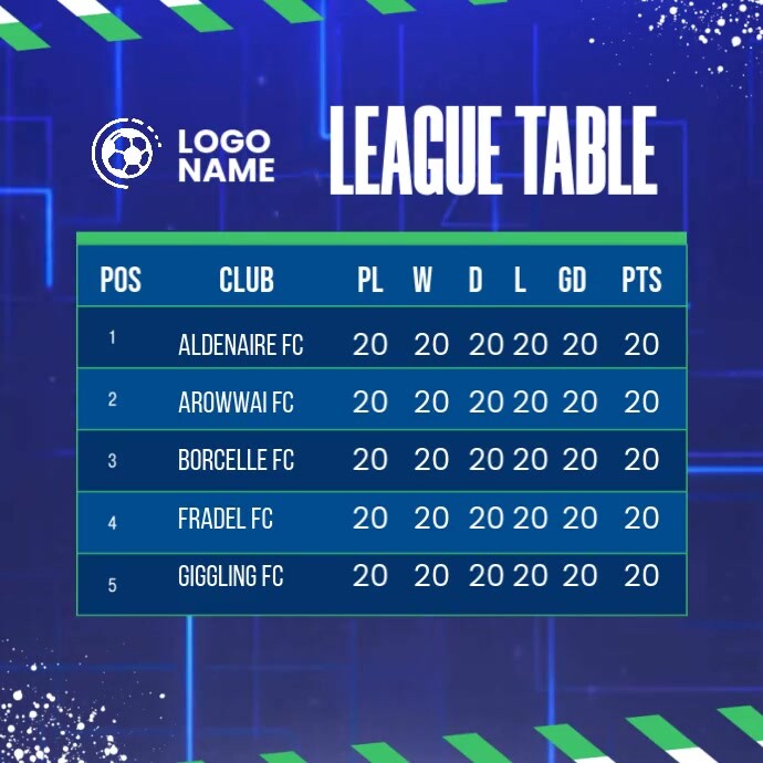 Football League Table Publicação no Instagram template
