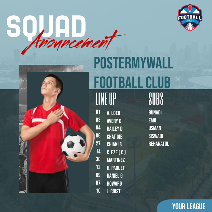 Team Lineup Post Football Line Up Instagram Post Template | PosterMyWall