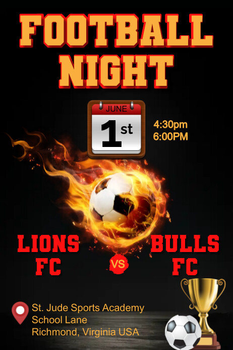 Football night soccer sports event poster Template | PosterMyWall