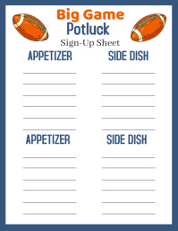 Football Potluck Sign Up Sheet, Flyer (US Letter) template