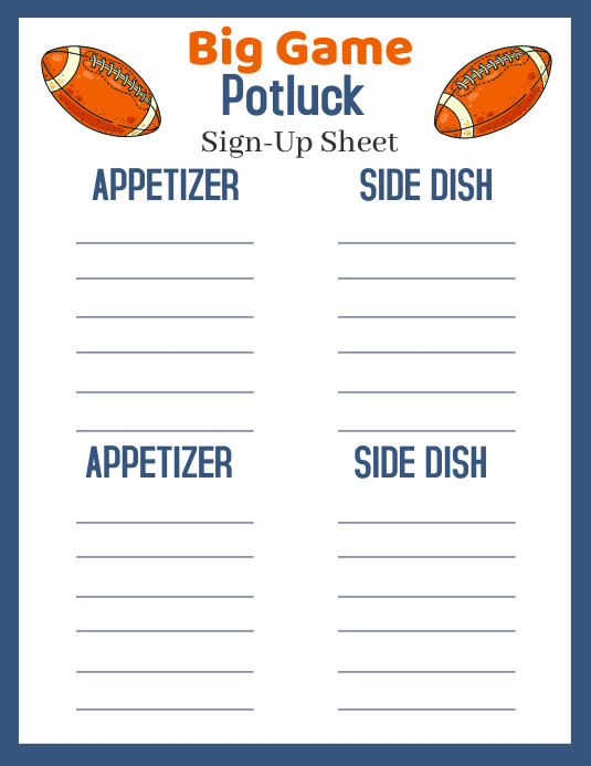 Football Potluck Sign Up Sheet, Flyer (US-Letter) template